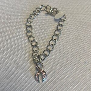 Handcrafted tone Breast cancer awareness ribbon charm bracelet